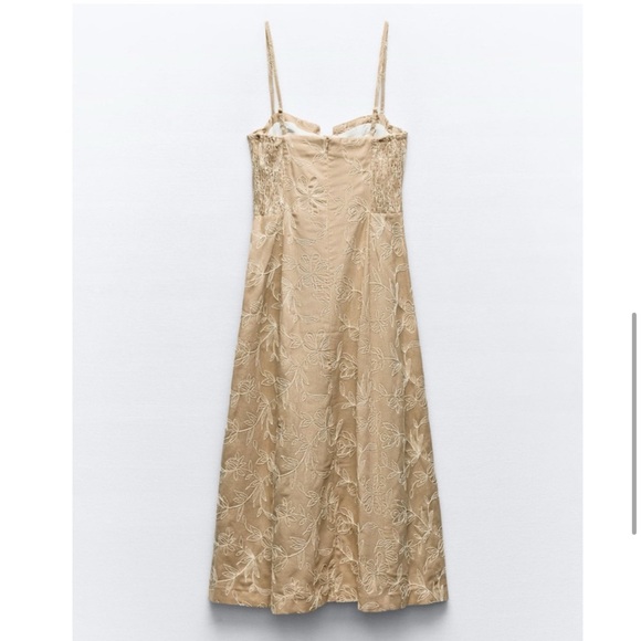 Zara Embroidered Floral Midi Dress XS Beige/Ecru - Picture 6 of 7